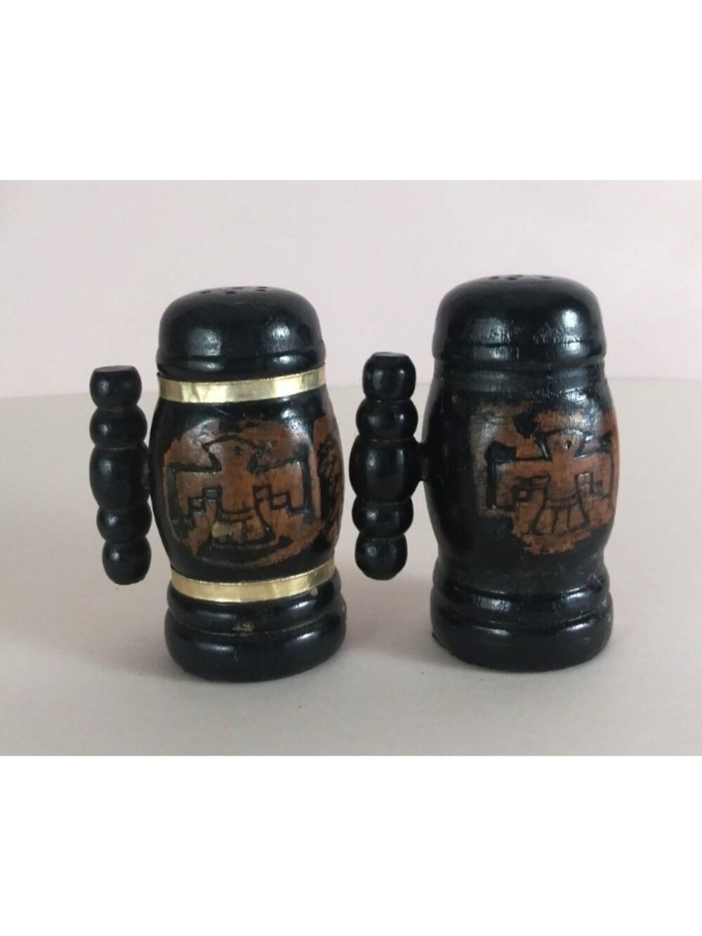 Vintage Native American Indian Wooden Stein 3" Salt & Pepper Shakers - Picture 2 of 5